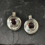 Garnet Earrings, Natural Garnet, January Birthstone, Swirl Earrings, Vintage Earrings, Red Garnet Studs, Spiral Studs, Solid Silver Earrings