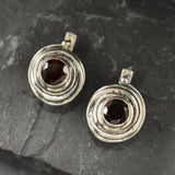 Garnet Earrings, Natural Garnet, January Birthstone, Swirl Earrings, Vintage Earrings, Red Garnet Studs, Spiral Studs, Solid Silver Earrings