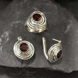 Garnet Earrings, Natural Garnet, January Birthstone, Swirl Earrings, Vintage Earrings, Red Garnet Studs, Spiral Studs, Solid Silver Earrings