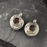 Garnet Earrings, Natural Garnet, January Birthstone, Swirl Earrings, Vintage Earrings, Red Garnet Studs, Spiral Studs, Solid Silver Earrings