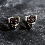 Garnet Flower Earrings - Dainty Rose Studs - Silver Garnet Earrings