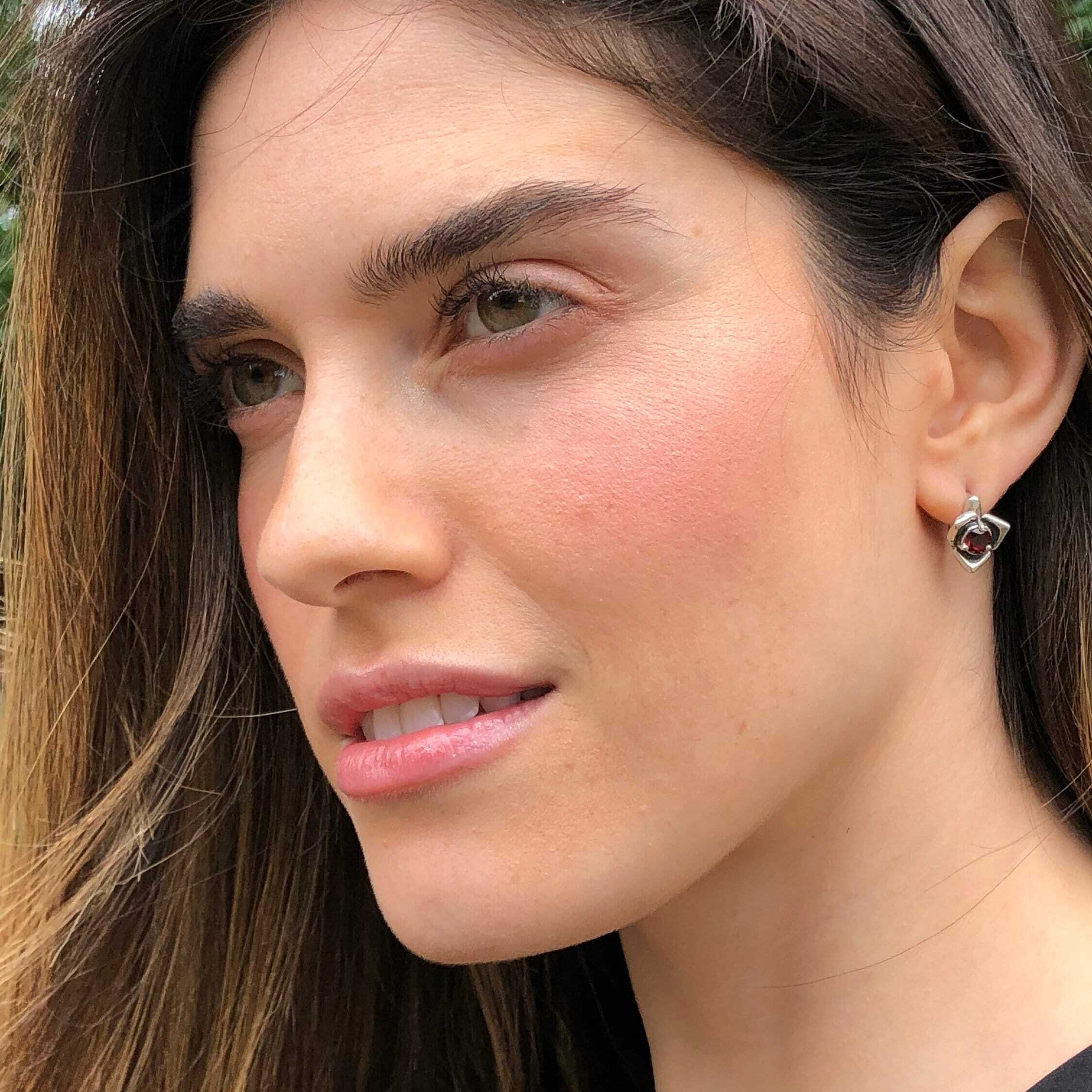 Flower Earrings, Garnet Earrings, Red Garent Earrings, January Earrings, Unique Earrings, Red Earrings, Solid Silver Earrings, Red Garnet