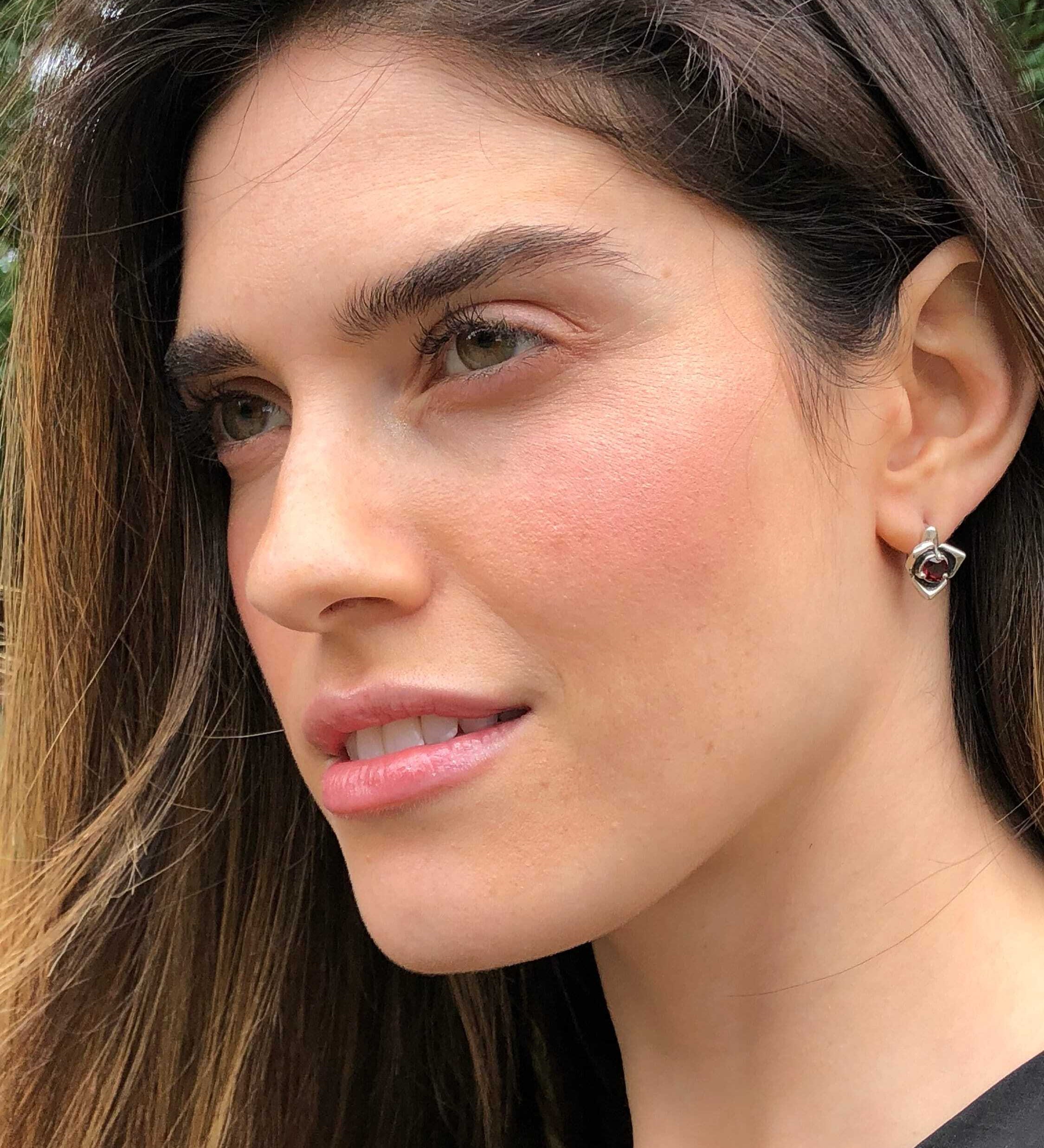 Flower Earrings, Garnet Earrings, Red Garent Earrings, January Earrings, Unique Earrings, Red Earrings, Solid Silver Earrings, Red Garnet