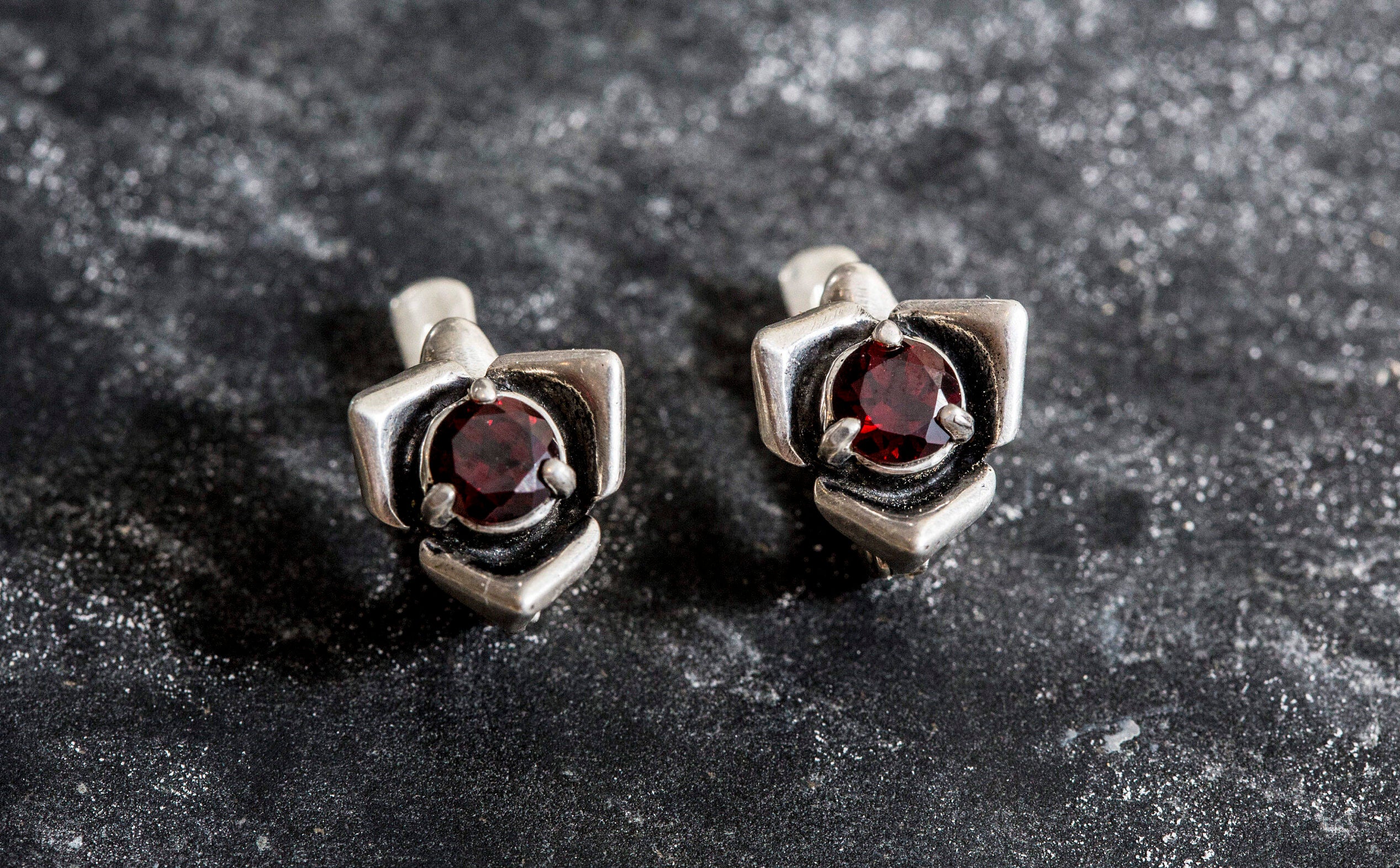 Flower Earrings, Garnet Earrings, Red Garent Earrings, January Earrings, Unique Earrings, Red Earrings, Solid Silver Earrings, Red Garnet