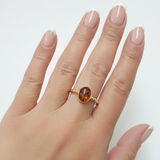 Amber Gold Ring - Vintage Amber Ring - Amber Solitaire Ring