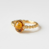 Amber Gold Ring - Vintage Amber Ring - Amber Solitaire Ring