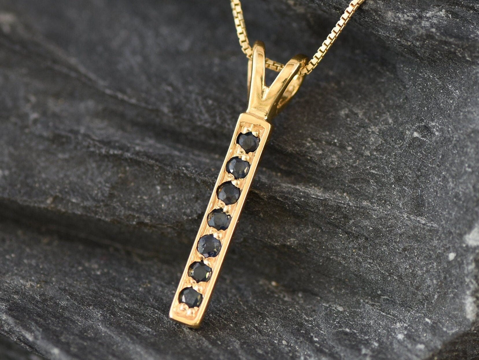 Elegant 18k Gold Vermeil Natural Sapphire Pendant with Channel-Set Blue Sapphire, perfect for birthdays and everyday wear.