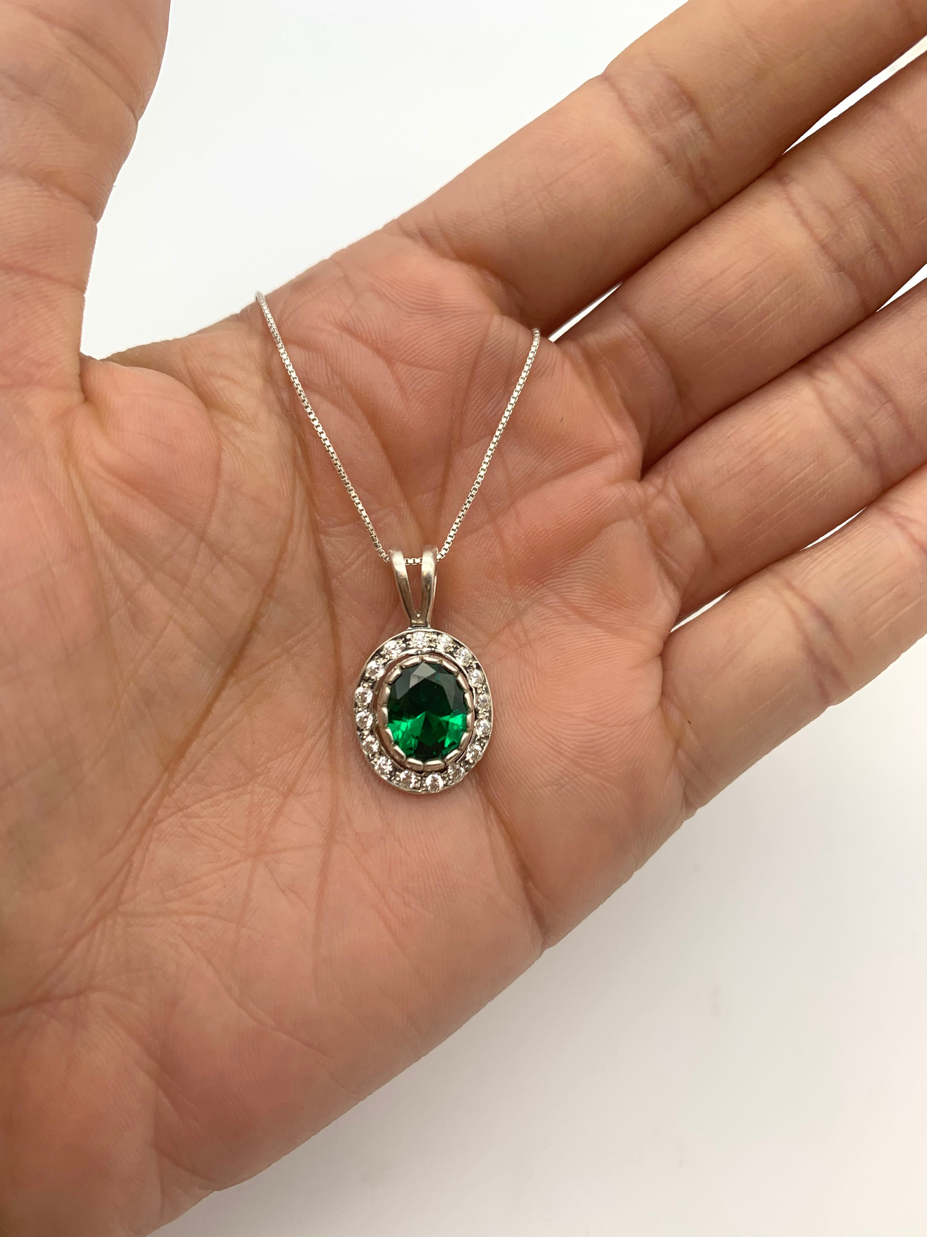 Emerald Pendant, Antique Pendant, Vintage Pendant, Antique Emerald Pendant, Silver Pendant, Sterling Silver Pendant, Green Vintage Pendant