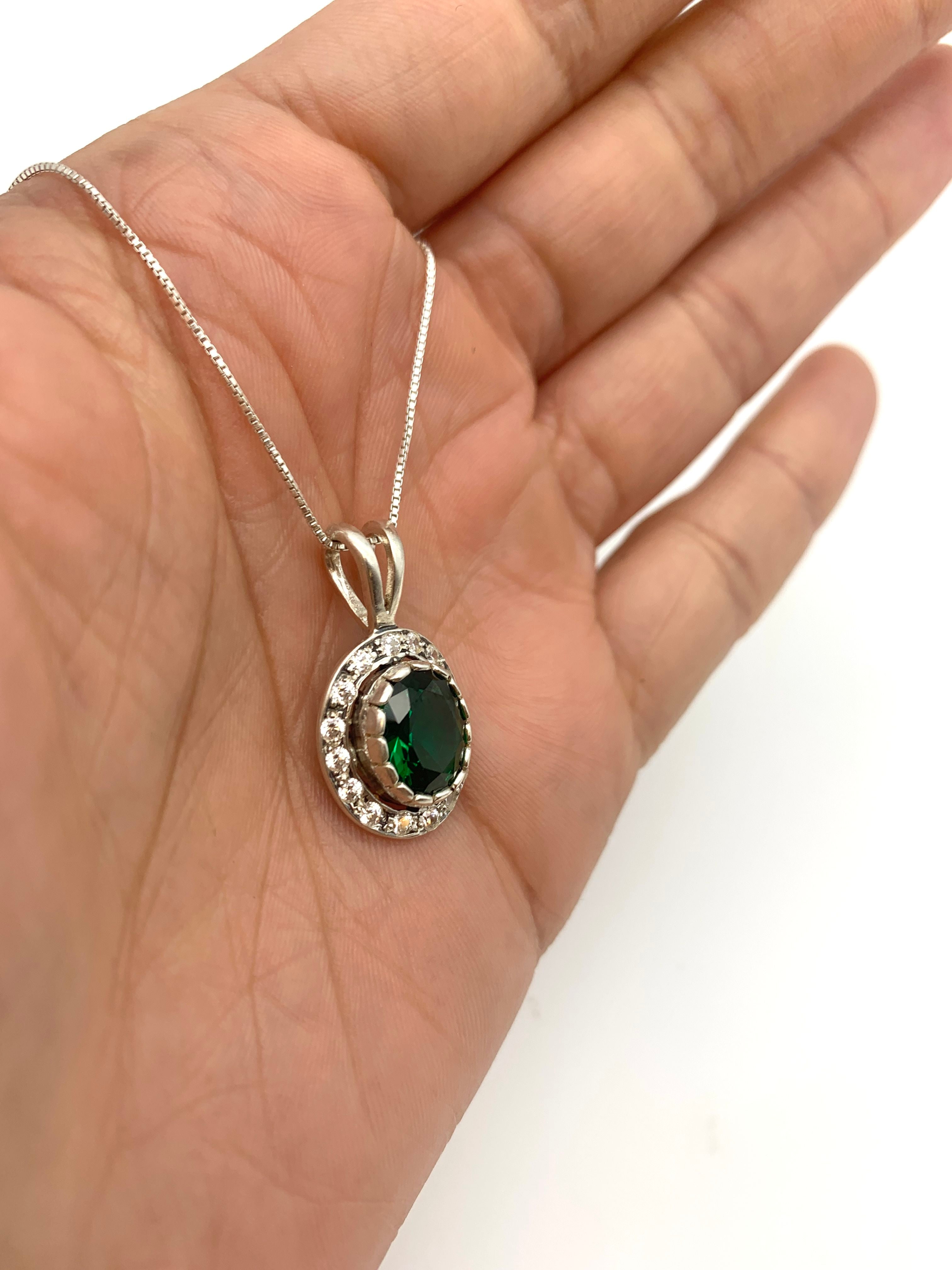 Emerald Pendant, Antique Pendant, Vintage Pendant, Antique Emerald Pendant, Silver Pendant, Sterling Silver Pendant, Green Vintage Pendant