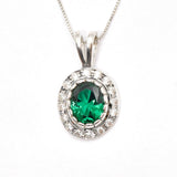 Gold Emerald Pendant - Green Vintage Necklace - Diamond Halo Necklace