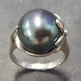 Black Pearl Ring - Natural Pearl Ring - Vintage Leaf Ring