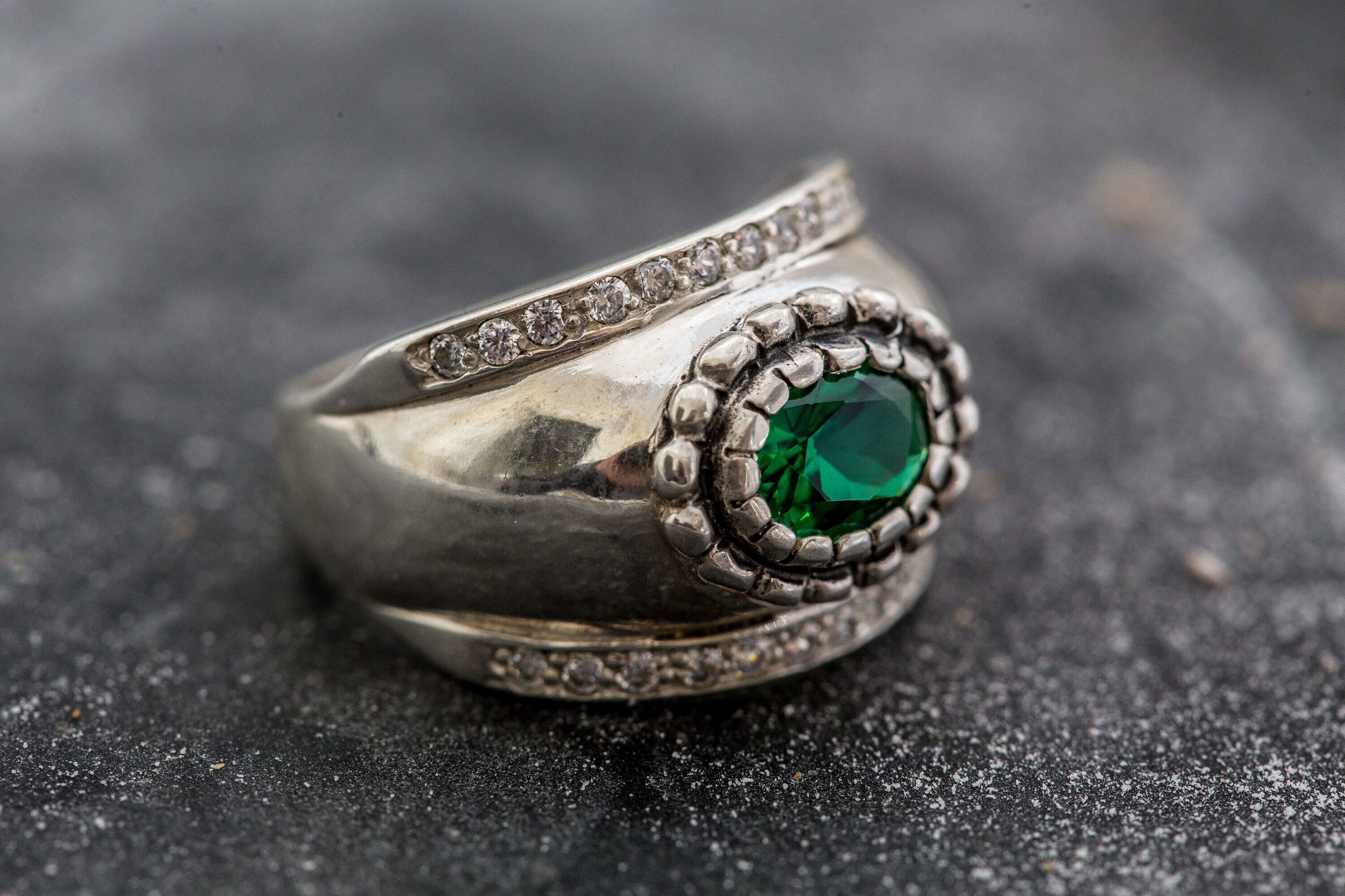 Created Emerald Ring made in 925 Sterling Silver with Oval Created Green Emerald in Prong setting, May Birthstone gift idea, symbolizes, ideal for everyday wear and perfect for birthday gifting and special occasions.