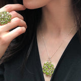 Large Peridot Pendant - Green Flower Necklace - Peridot Statement Necklace