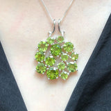 Large Peridot Pendant - Green Flower Necklace - Peridot Statement Necklace