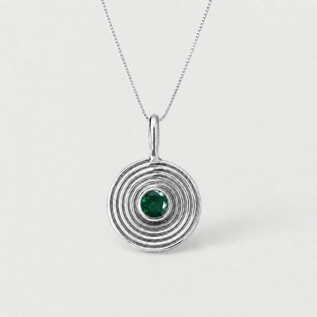Created Emerald Pendant made in 925 Sterling Silver with Round Created Green Emerald in Bezel setting, May Birthstone gift idea, symbolizes, ideal for everyday wear and perfect for birthday gifting and special occasions.