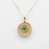 Gold Created Emerald Necklace - Gold Coin Pendant - Round Charm Pendant