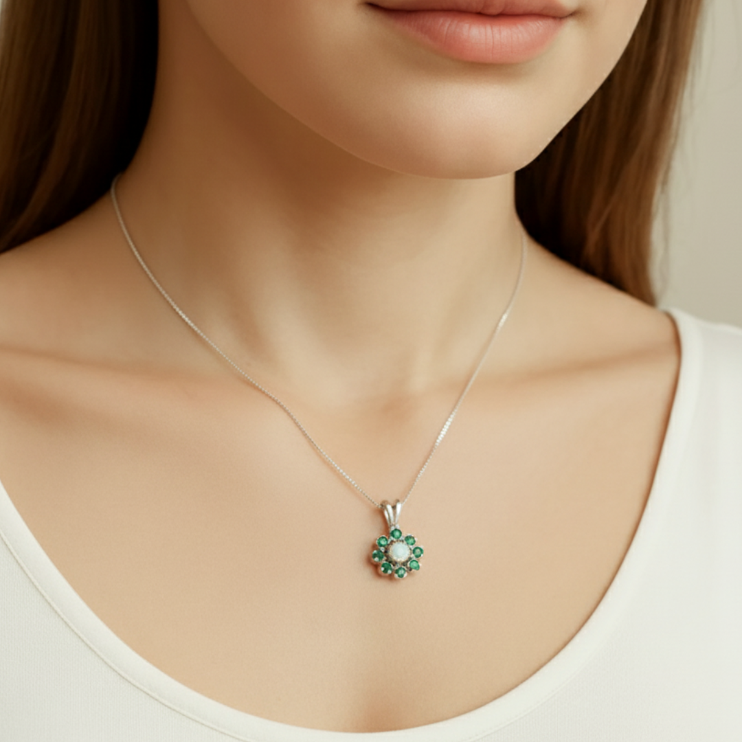Elegant 925 Sterling Silver Natural Australian Opal Pendant, October Birthstone, symbolizes hope and purity, perfect gift option.
