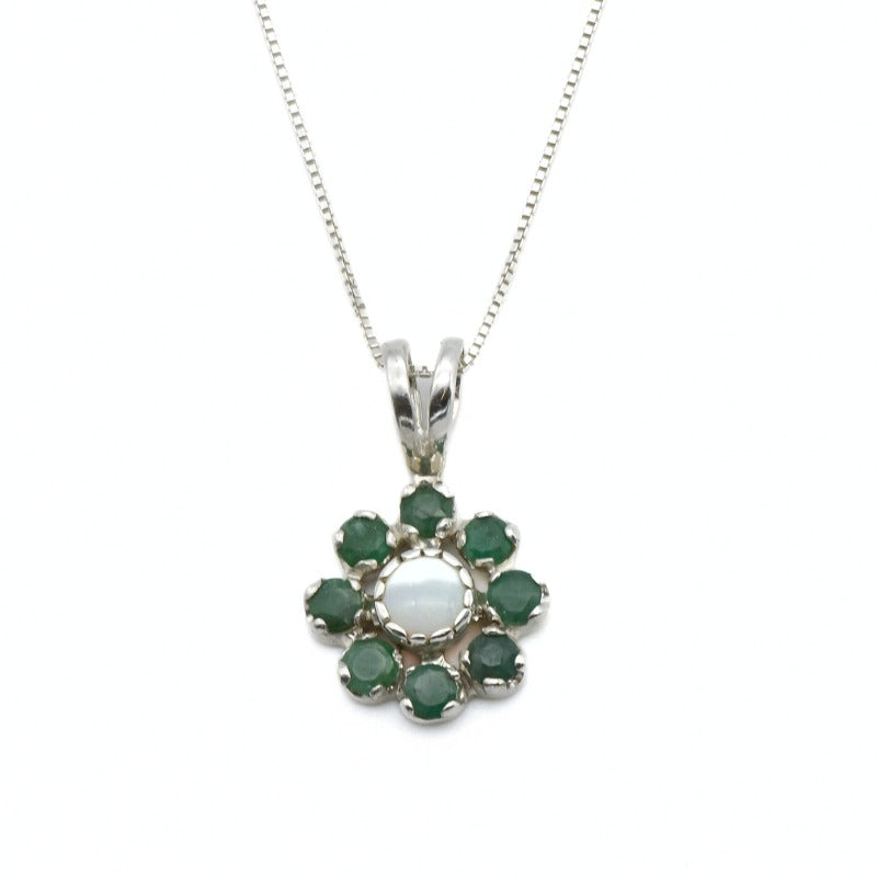 Opal Flower Pendant, Natural Opal Necklace, Emerald Flower Cluster Pendant