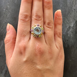 Colorful Flower Ring - Blue Topaz Victorian Ring - Statement Flower Ring