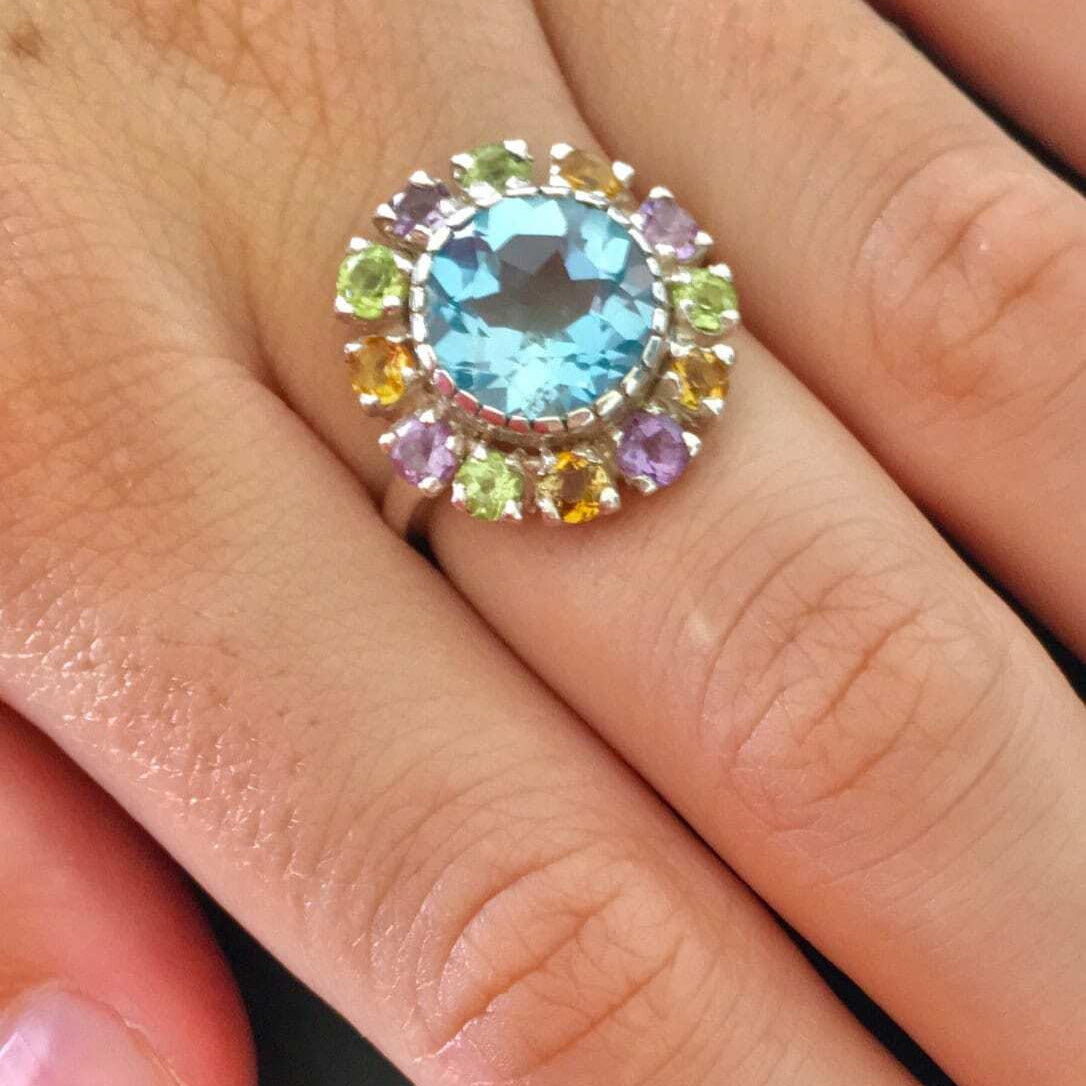 Blue Topaz Ring, Mothers Birthstone, December Birthstone, Birthstone Ring, Natural Topaz, Citrine Ring, Amethyst Ring, Peridot, Solid Silver