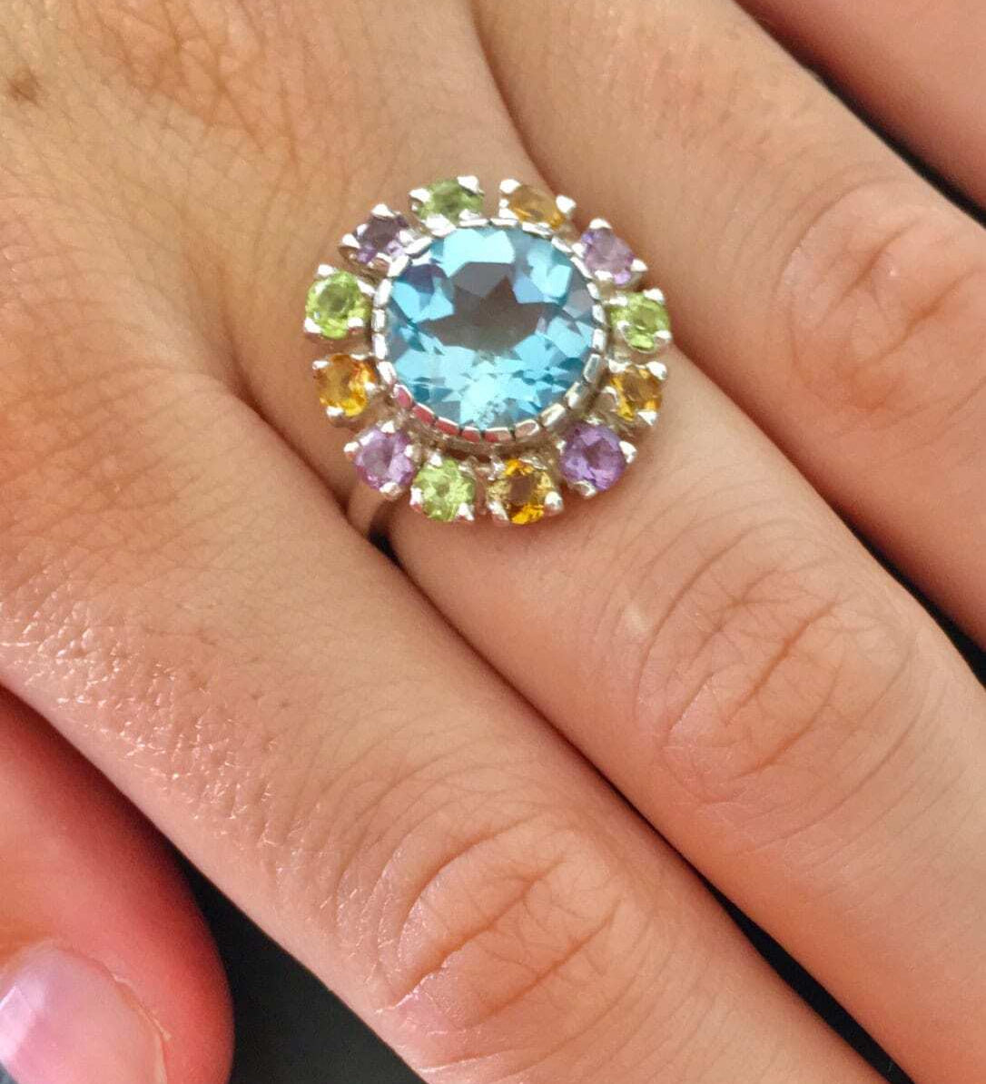 Blue Topaz Ring, Mothers Birthstone, December Birthstone, Birthstone Ring, Natural Topaz, Citrine Ring, Amethyst Ring, Peridot, Solid Silver