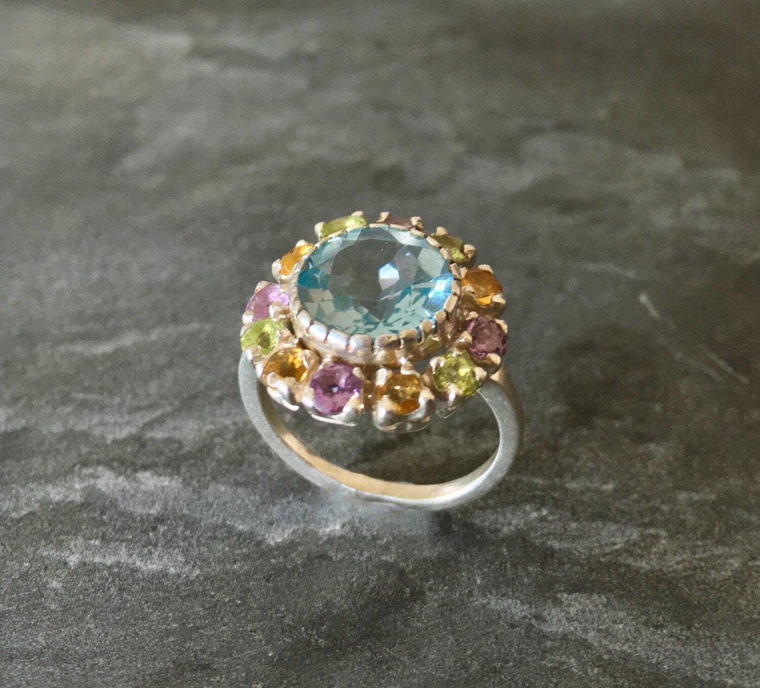 Blue Topaz Ring, Mothers Birthstone, December Birthstone, Birthstone Ring, Natural Topaz, Citrine Ring, Amethyst Ring, Peridot, Solid Silver