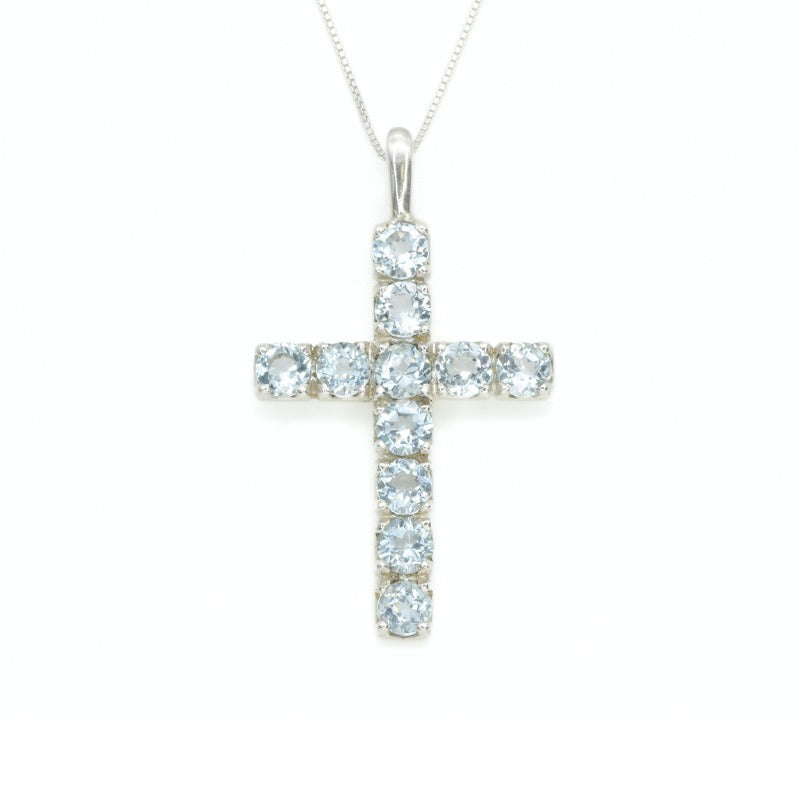 Blue Topaz Pendant, Natural Blue Topaz, Cross Pendant, December Pendant, Topaz Cross Pendant, Symbolic Pendant, Blue Cross, Silver Pendant