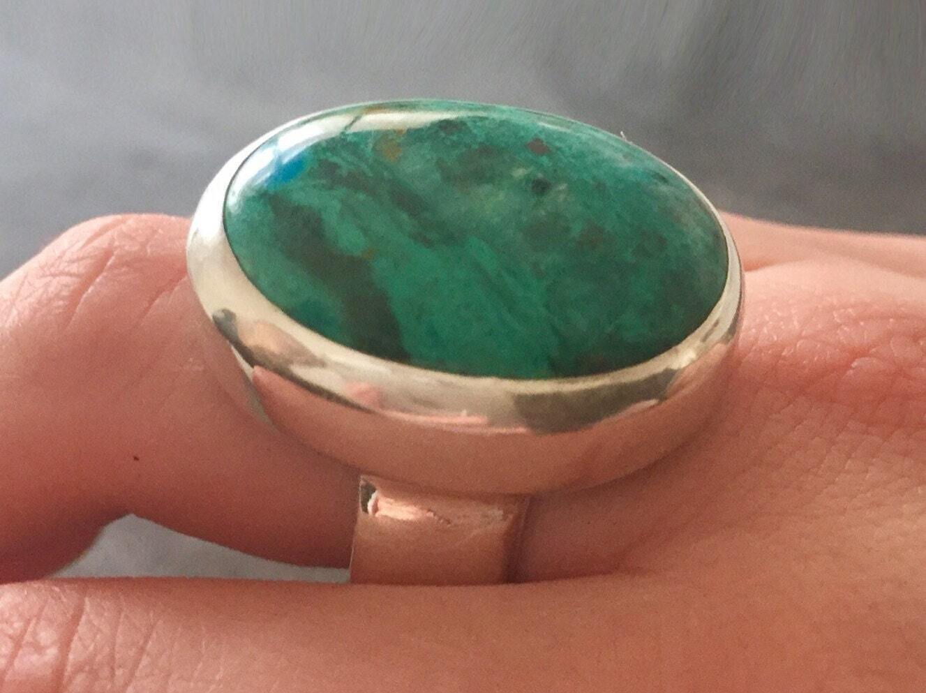 Chrysocolla Ring, Statement Ring, Sagittarius Birthstone, Chrysocolla, Huge Ring, Large Stone Ring, Solid Silver Ring, Pure Silver, Blue Gem