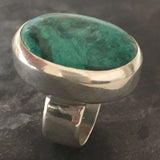 Chrysocolla Ring, Statement Ring, Sagittarius Birthstone, Chrysocolla, Huge Ring, Large Stone Ring, Solid Silver Ring, Pure Silver, Blue Gem