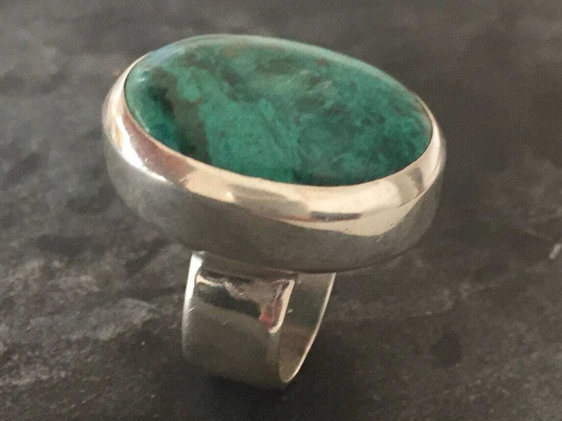 Chrysocolla Ring, Statement Ring, Sagittarius Birthstone, Chrysocolla, Huge Ring, Large Stone Ring, Solid Silver Ring, Pure Silver, Blue Gem