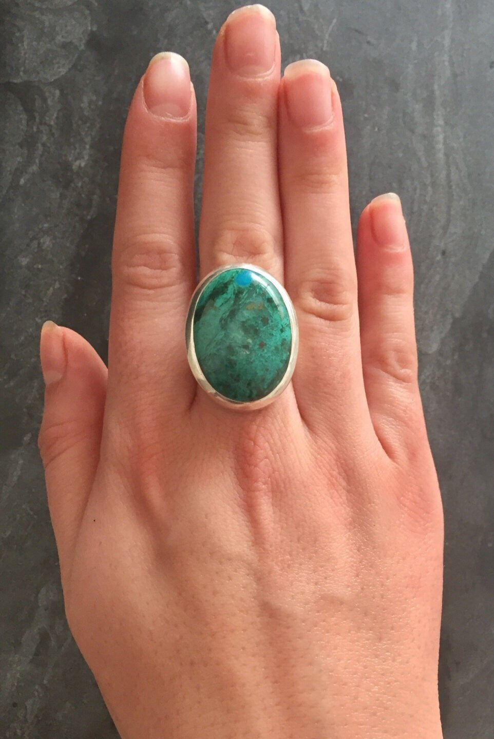 Chrysocolla Ring, Statement Ring, Sagittarius Birthstone, Chrysocolla, Huge Ring, Large Stone Ring, Solid Silver Ring, Pure Silver, Blue Gem