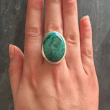 Chrysocolla Ring, Statement Ring, Sagittarius Birthstone, Chrysocolla, Huge Ring, Large Stone Ring, Solid Silver Ring, Pure Silver, Blue Gem