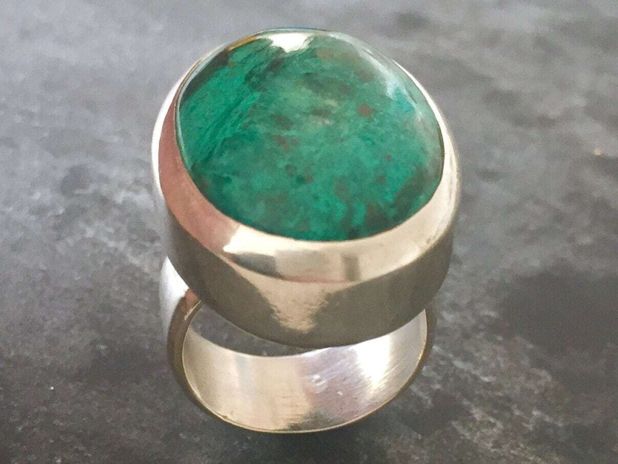 Chrysocolla Ring, Statement Ring, Sagittarius Birthstone, Chrysocolla, Huge Ring, Large Stone Ring, Solid Silver Ring, Pure Silver, Blue Gem