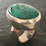 Chrysocolla Ring, Statement Ring, Sagittarius Birthstone, Chrysocolla, Huge Ring, Large Stone Ring, Solid Silver Ring, Pure Silver, Blue Gem