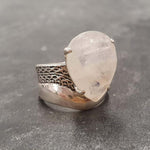 Moonstone Ring, Natural Moonstone, Teardrop Ring, June Birthstone, Rainbow Moonstone, White Vintage Ring, Statement Ring, Solid Silver Ring