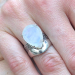 Moonstone Ring, Natural Moonstone, Teardrop Ring, June Birthstone, Rainbow Moonstone, White Vintage Ring, Statement Ring, Solid Silver Ring