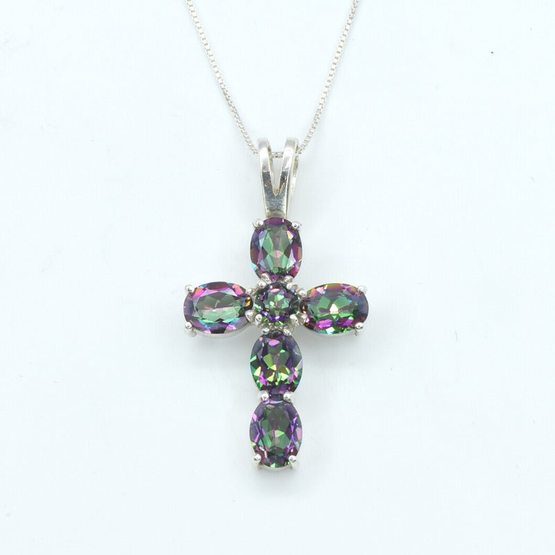 Cross Pendant, Mystic Topaz Pendant, Natural Mystic Topaz, December Birthstone, Topaz Pendant, 925 Sterling Silver Pendant, Topaz Necklace