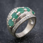 Emerald Dome Band, Natural Emerald, Wide Silver Band, Vintage Ring, May Birthstone, Thick Silver Ring, Unisex Ring, Sterling Silver Ring