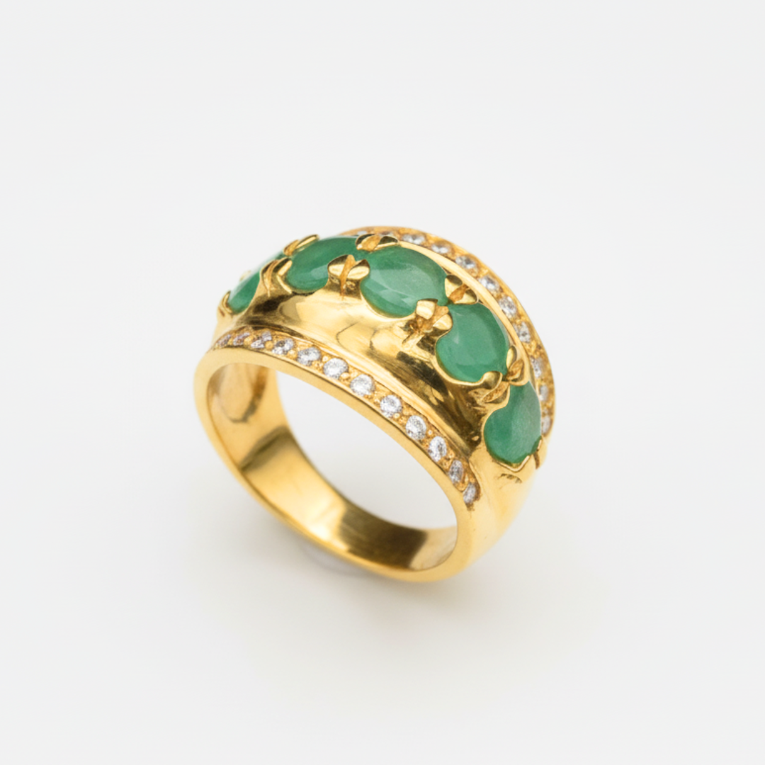 Stunning 18k Gold Vermeil Ring with a vibrant round natural emerald, symbolizing growth and harmony for any occasion.