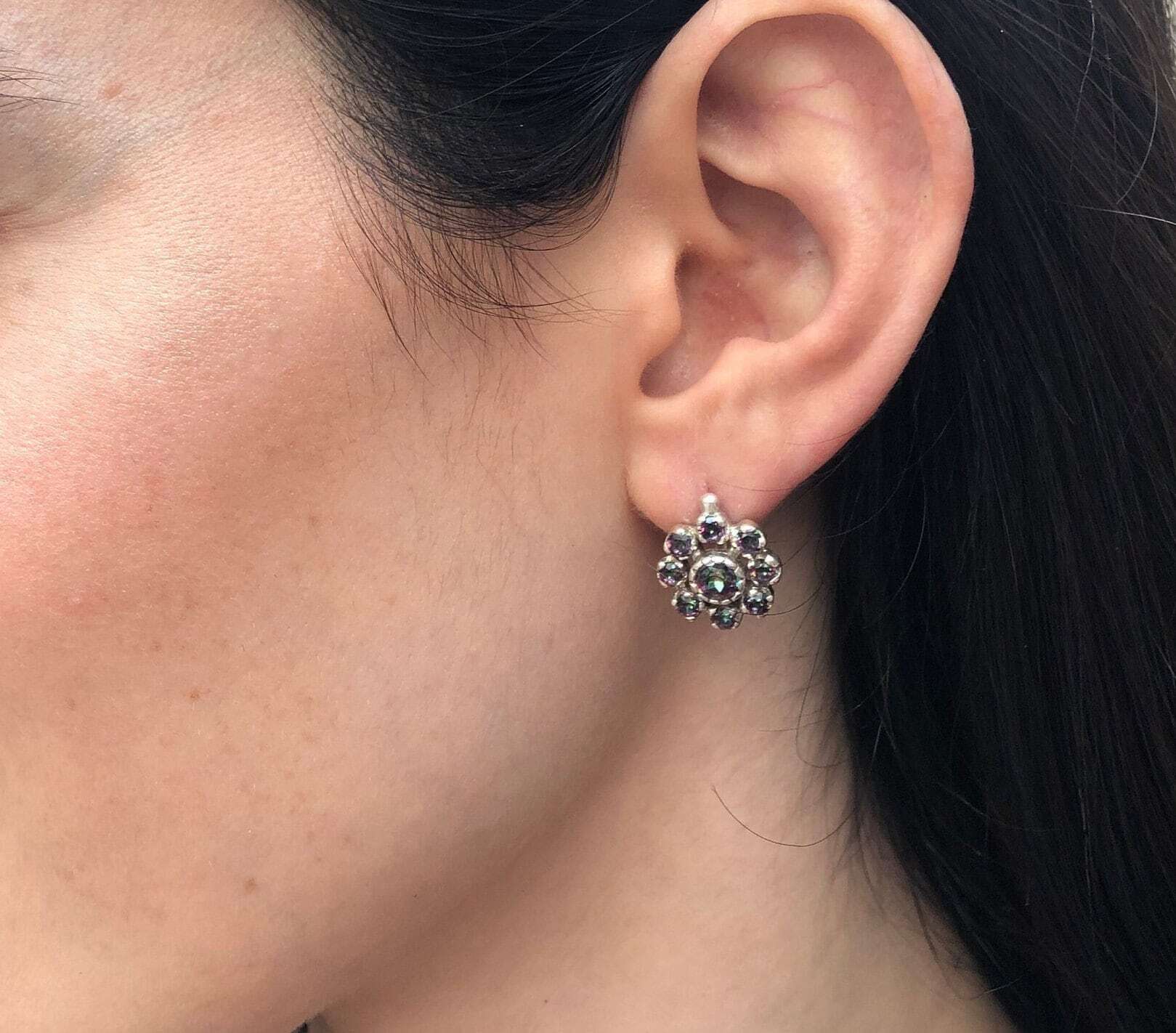 Mystic Topaz Earrings, Natural Mystic Topaz, December Birthstone, Flower Earrings, Vintage Earrings, Purple Earrings, 925 Silver Earrings