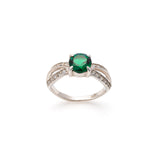 Round Emerald Ring - Green Vintage Ring - Split Pave Band