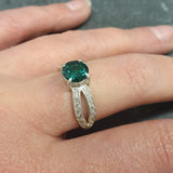 Round Emerald Ring - Green Vintage Ring - Split Pave Band