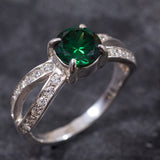 Round Emerald Ring - Green Vintage Ring - Split Pave Band