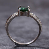 Round Emerald Ring - Green Vintage Ring - Split Pave Band