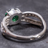 Round Emerald Ring - Green Vintage Ring - Split Pave Band