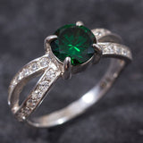 Round Emerald Ring - Green Vintage Ring - Split Pave Band