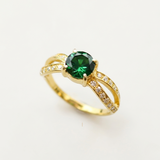 Created Emerald Ring made in 18k Gold Vermeil with Round Created Green Emerald in Solitaire with Accents setting, May Birthstone gift idea, symbolizes, ideal for everyday wear and perfect for birthday gifting and special occasions.