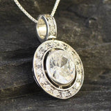 Diamond Pendant, Oval Diamond Necklace, Vintage Pendant, Bridal Necklace, Cubic Zirconia Pendant, Solid Silver Pendant, Created Diamond