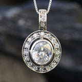 Diamond Pendant, Oval Diamond Necklace, Vintage Pendant, Bridal Necklace, Cubic Zirconia Pendant, Solid Silver Pendant, Created Diamond