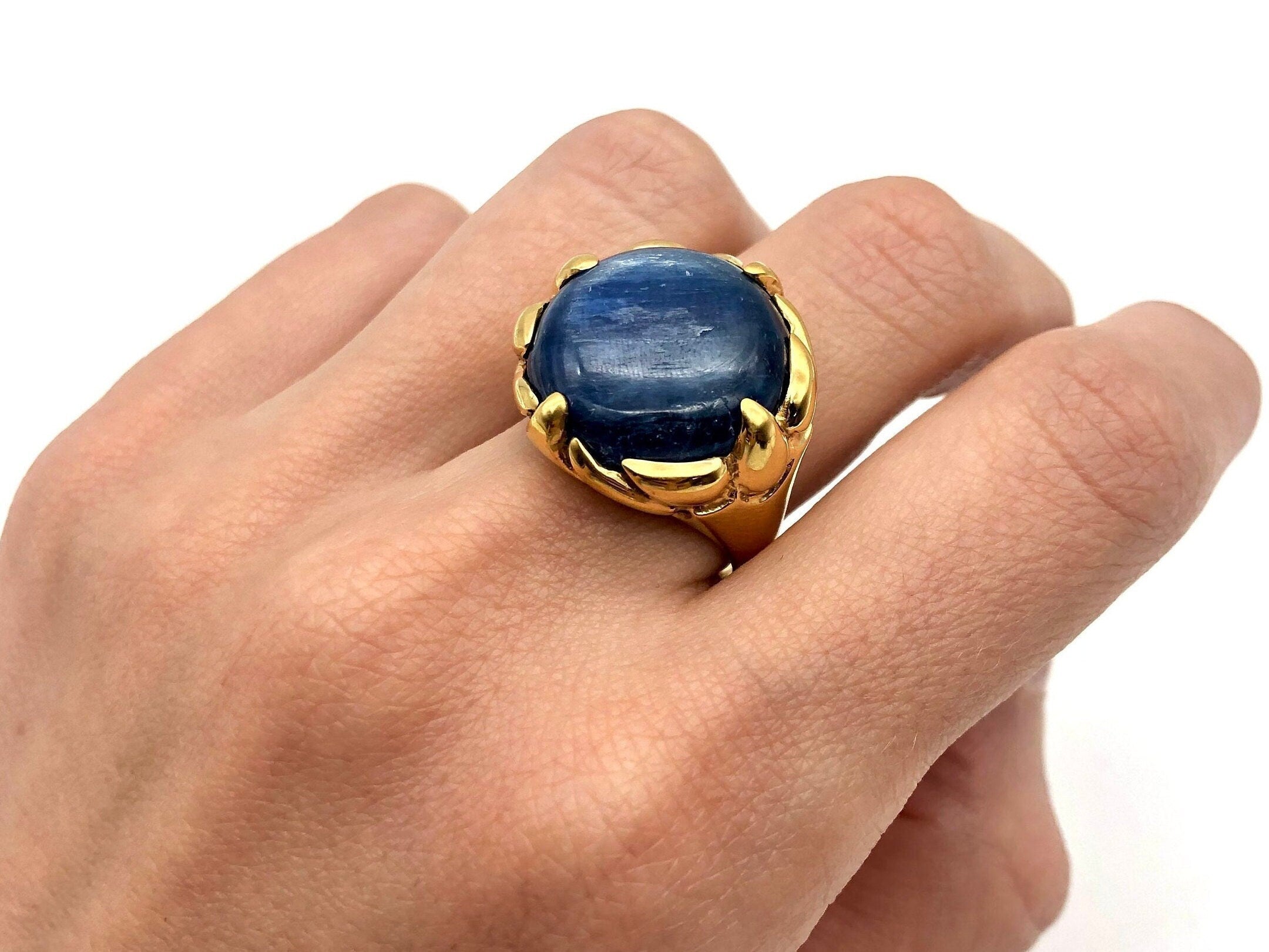 Blue Kyanite Ring, Kyanite Ring, Natural Kyanite, Round Vintage Ring, Blue Vintage Ring, African Stone Ring, Statement Ring, 925 Silver Ring